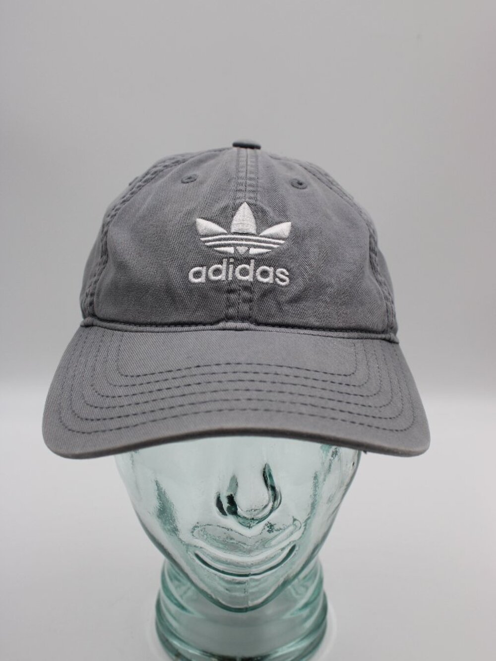 Adidas Gray Strapback Hat Embroidered Trefoil Logo One Size Adjustable Cap